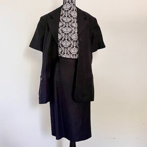 Vintage FLAIR SPORT Black Linen Skirt Suit Office Siren 90s Chic Plus Size 14